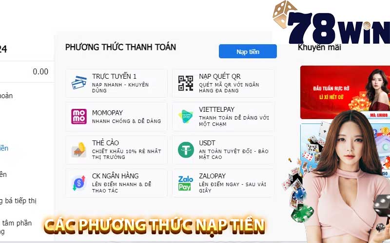 78win nạp tiền nhiều phương thức